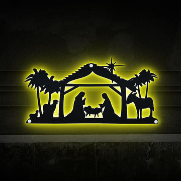 Christmas Scene Catholic RGB Led Lights Metal Wall Art, Christmas Gift, Christmas Home Decor Sign, Christmas Outdoor Metal Sign