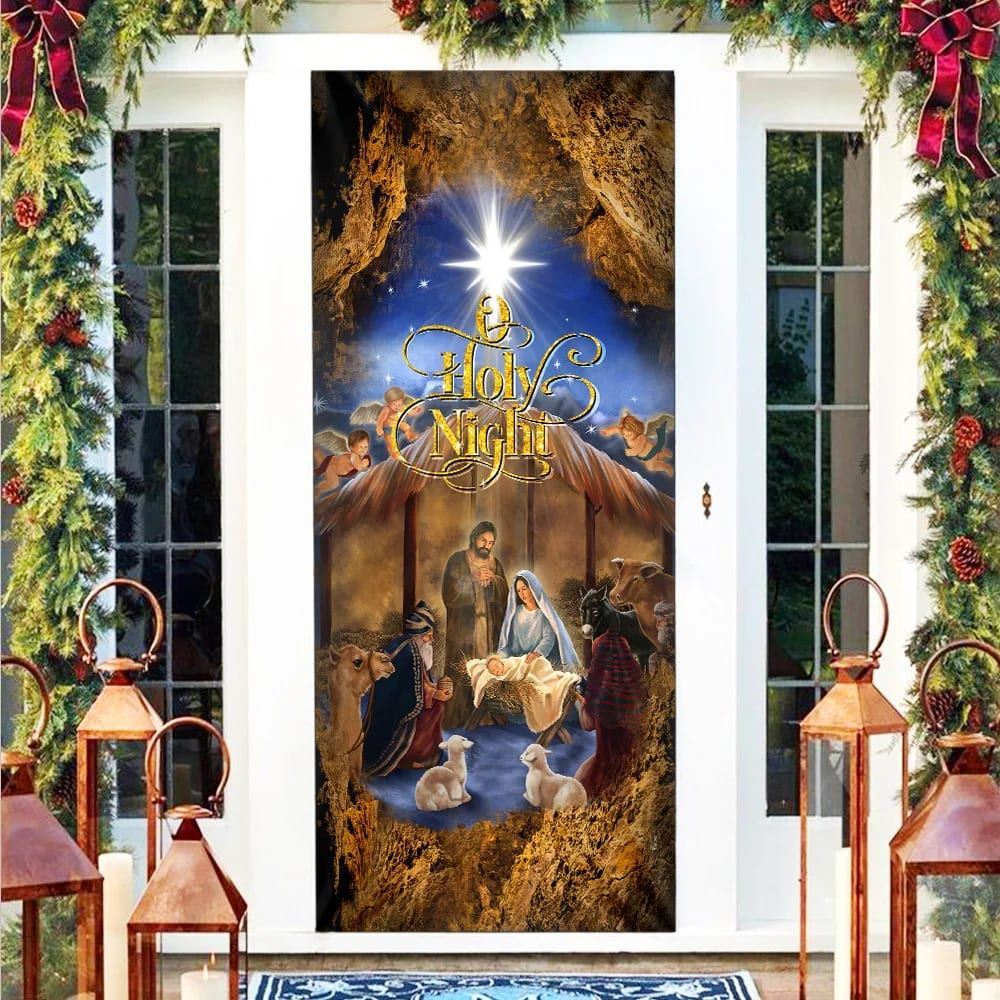 Christmas Silent Night Door Cover Jesus Is Born, Door Christmas Cover, Christian Door Decor, Door Christian Church, Christian Door Plaques
