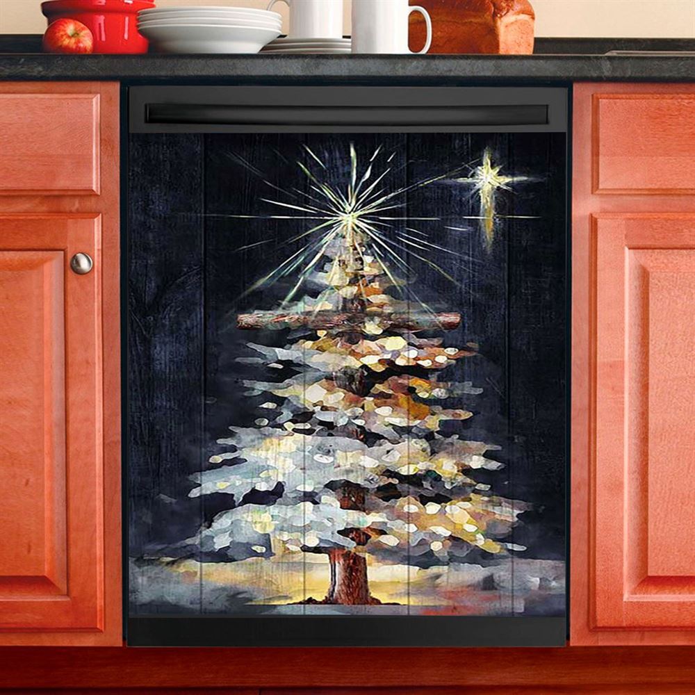 Christmas Tree Holy Night Dishwasher Cover, Christian Dishwasher Magnet Cover, Bible Verse Kitchen Decor