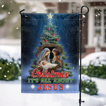 Christmas Tree Nativity O Holy Night Flag Christmas It&#39;s All About Jesus Flag, Christian Christmas House Flag, Christmas Outdoor Decor Ideas