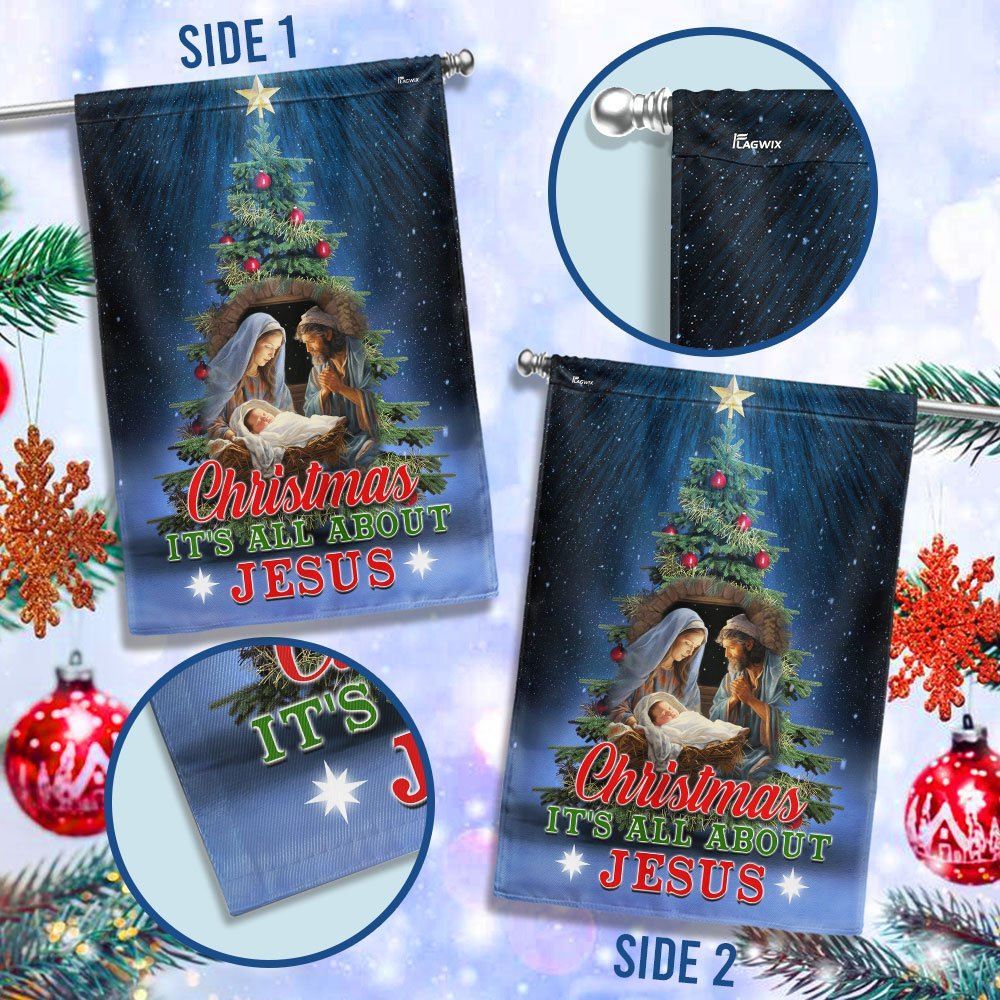 Christmas Tree Nativity O Holy Night Flag Christmas It&#39;s All About Jesus Flag, Christian Christmas House Flag, Christmas Outdoor Decor Ideas