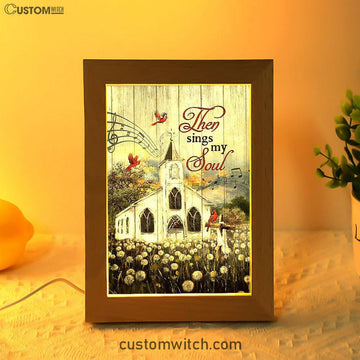 Church Lovely Red Cardinals Stunning Flower Field Frame Lamp-Then Sings My Soul Frame Lamp Art - Christian Night Light