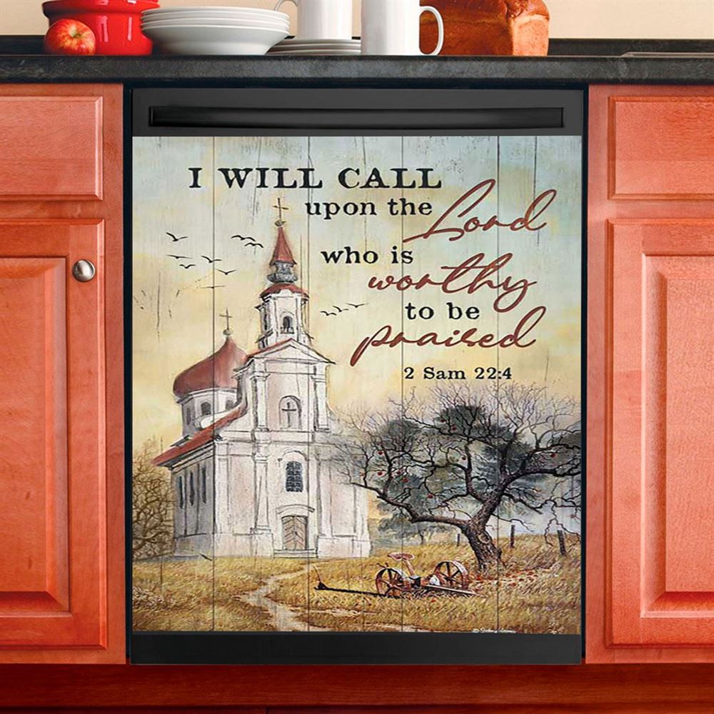 Church Peace Painting Dishwasher Cover, I Will Call Upon The Lord Dishwasher Magnet Cover, Christian Kitchen Decor