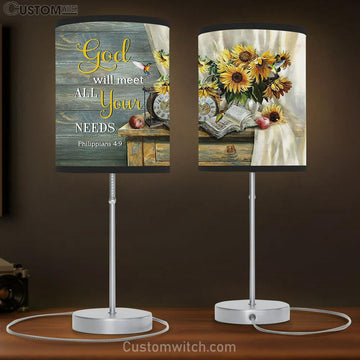 Clock Sunflower Vase God Will Meet All Your Needs Table Lamp Gift - Bible Verse Table Lamp - Religious Bedroom Decor
