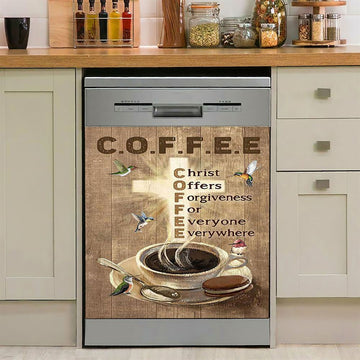 Coffee Cup Hummingbird Christ Offers Forgiveness Dishwasher Cover, Bible Verse Dishwasher Magnet Cover, Christian Inspirational Kitchen Decor