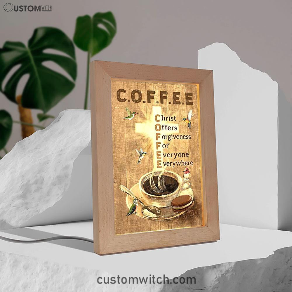 Coffee Cup Hummingbird Christ Offers Forgiveness Frame Lamp Art - Bible Verse Art - Christian Inspirational Decor