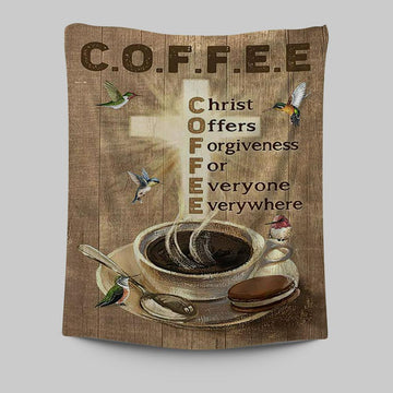 Coffee Cup Hummingbird Christ Offers Forgiveness Tapestry Art - Bible Verse Wall Art - Christian Inspirational Wall Decor