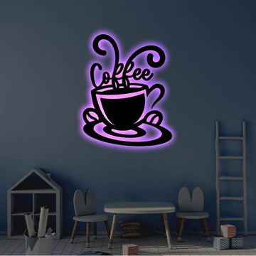 Coffee Cup Metal Art Sign, Light Up Coffee Metal Sign, Anniversary Gift, Home Decor Sign, Outdoor Sign, Wall Hanging Art