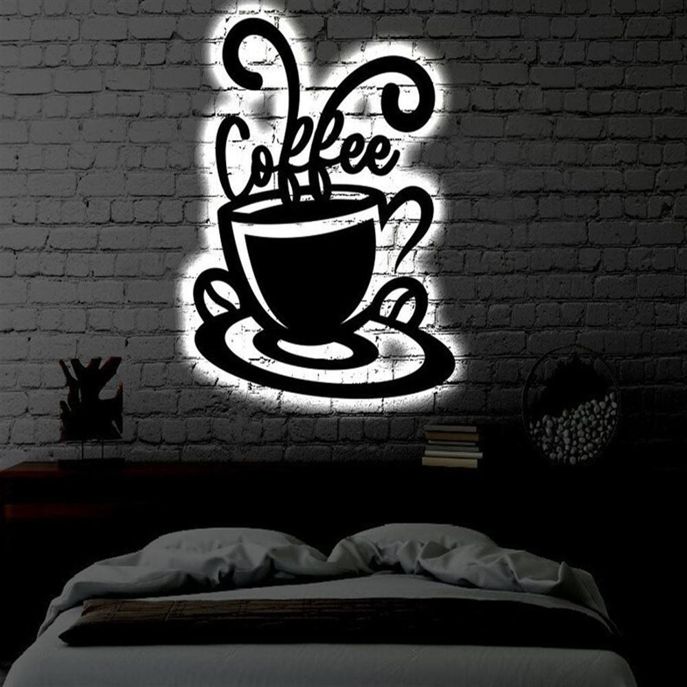 Coffee Cup Metal Art Sign, Light Up Coffee Metal Sign, Anniversary Gift, Home Decor Sign, Outdoor Sign, Wall Hanging Art