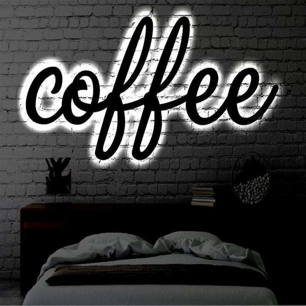 Coffee Script Metal Art Sign, Light Up Coffee Metal Sign, Anniversary Gift, Home Decor Sign, Outdoor Sign, Wall Hanging Art