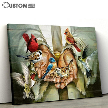 Colorful Bird, Eastern Bluebird, Hummingbird, Cardinal, Walking With Jesus Canvas Poster