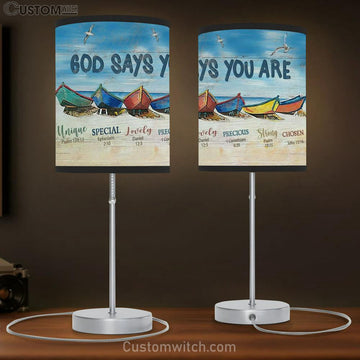 Colorful Boat Beach Painting God Says You Are Table Lamp