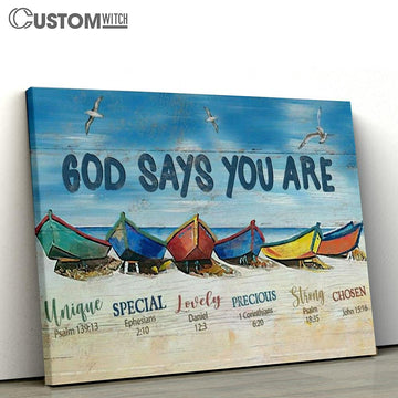 Colorful Boat Beach Painting God Says You Are Canvas Poster