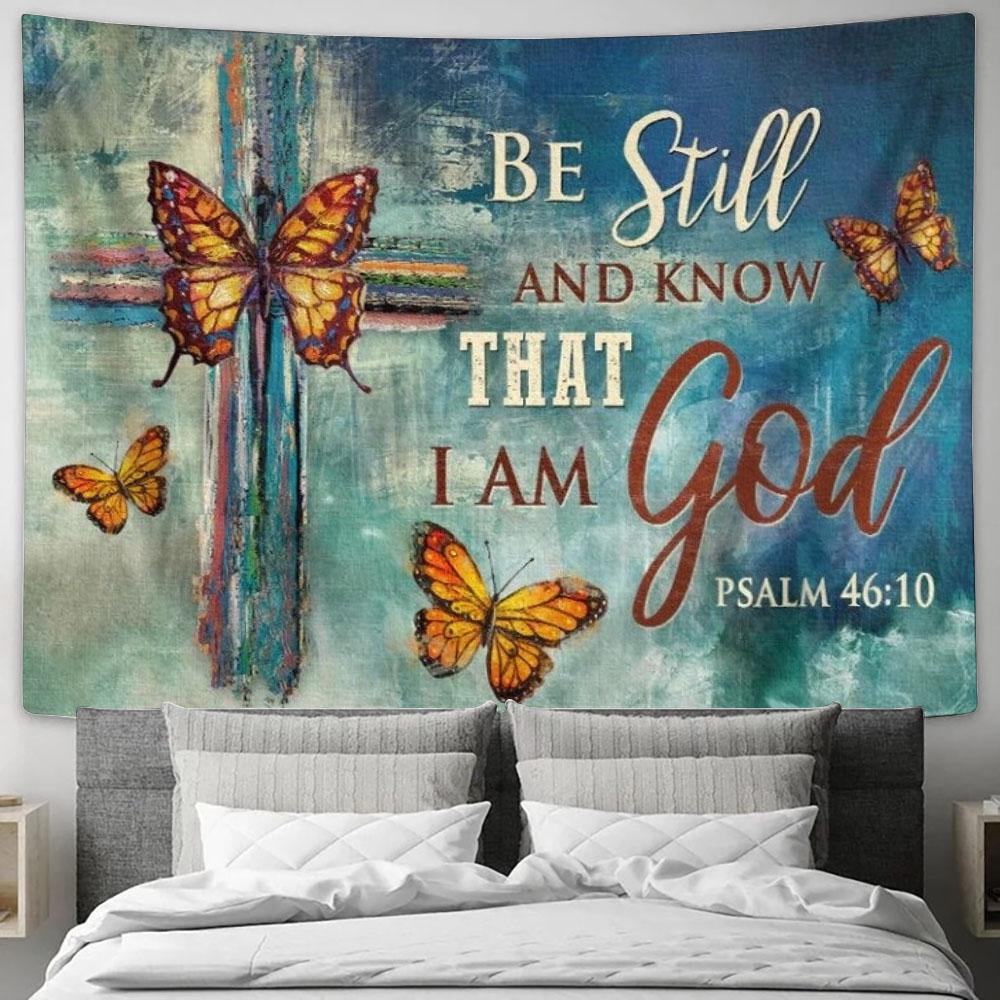 Colorful Cross, Monarch Butterfly, Be Still And Know That I Am God Tapestry, Tapestries for Living Room Bedroom