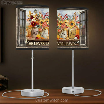 Colorful Flower, Pumpkin Painting, Fall For Jesus, He Never Leaves Table Lamp