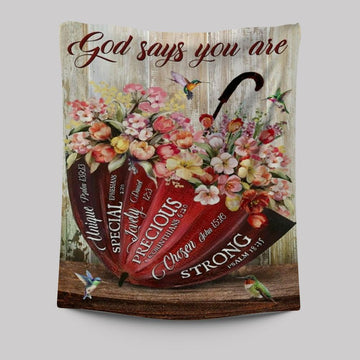 Colorful Flowers, Red Umbrella, God Says You Are Tapestry