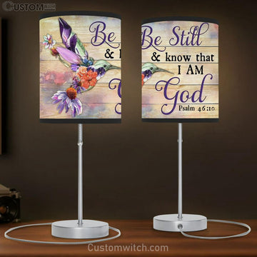 Colorful Hummingbird, Flower Painting, Be Still And Know That I Am God Table Lamp