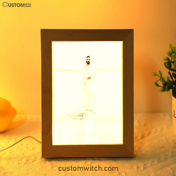 Come And See Blue White Jesus Frame Lamp - Christian Art - Jesus Decor