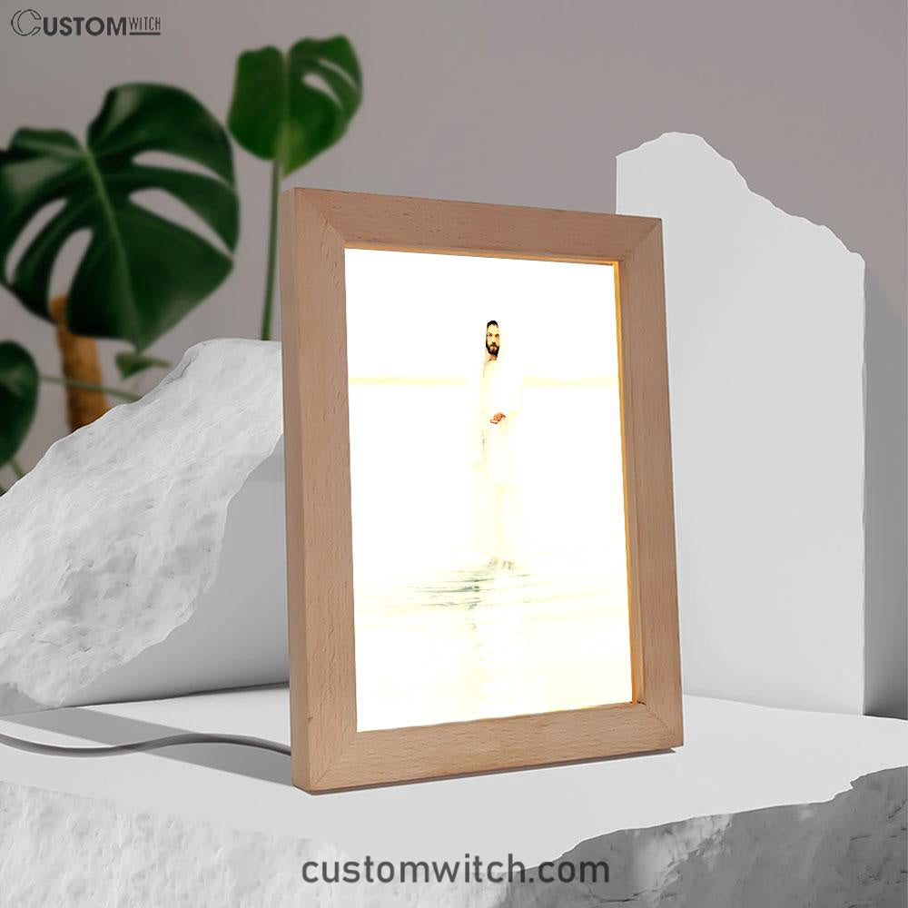 Come And See Blue White Jesus Frame Lamp - Christian Art - Jesus Decor