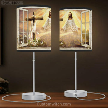Come To Jesus, Beautiful Sunset, Cross, Lily Garden Table Lamp