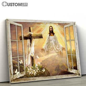 Come To Jesus, Beautiful Sunset, Cross, Lily Garden Canvas Poster