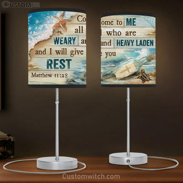 Come To Me All Who Are Weary And Heavy Laden And I Will Give You Rest Beach Cross Large Table Lamp Art - Christian Table Lamp Prints