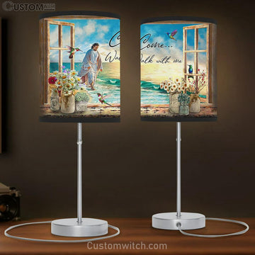 Come Walk With Me Table Lamp Gift - Jesus Walks On The Beach - Jesus Christ Table Lamp - Christian Table Lamp Prints