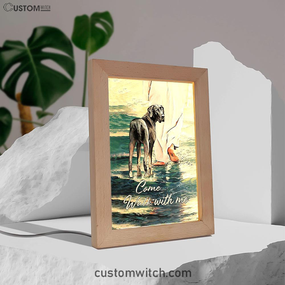 Come Walk With Me Frame Lamp - Great Dane And Jesus Walks On The Water Frame Lamp - Christian Art - Religious Home Decor