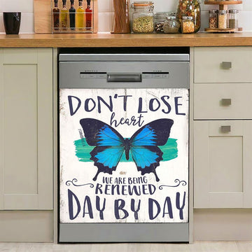 Corinthians 1 16 Don&#39;T Lose Heart Dishwasher Cover, Blue Butterfly Dishwasher Magnet Cover, Christian Gift For Women