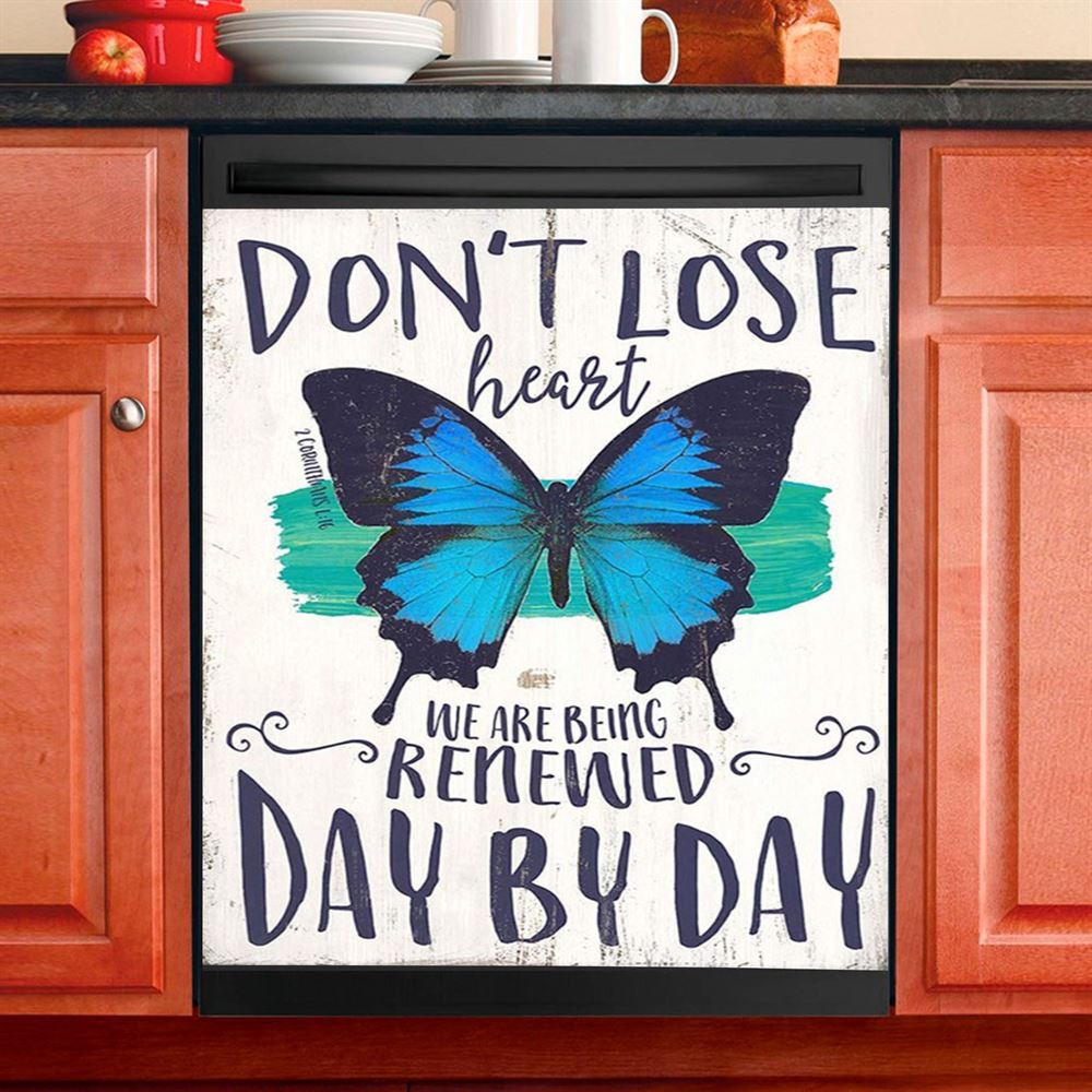 Corinthians 1 16 Don&#39;T Lose Heart Dishwasher Cover, Blue Butterfly Dishwasher Magnet Cover, Christian Gift For Women