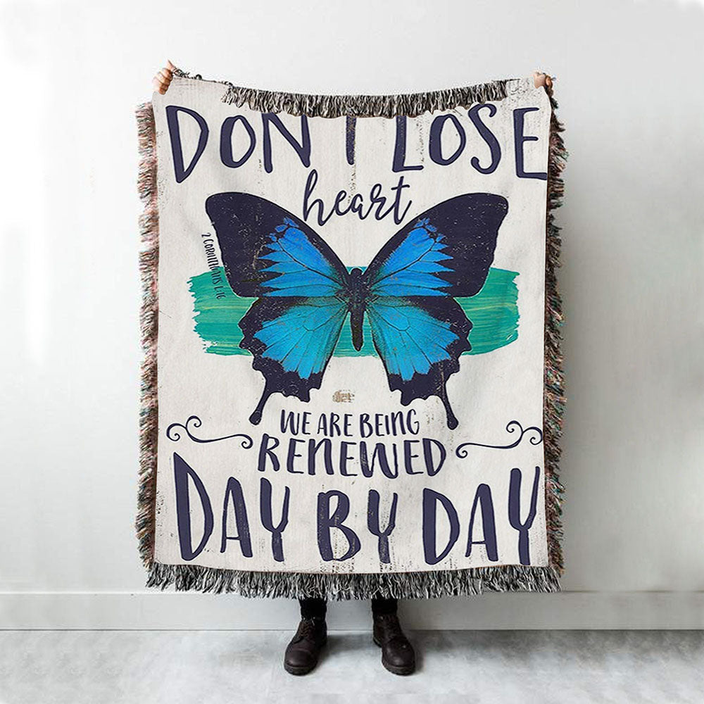 Corinthians 1 16 Don&#39;t Lose Heart Woven Blanket - Blue Butterfly Throw Blanket - Christian Gift For Women