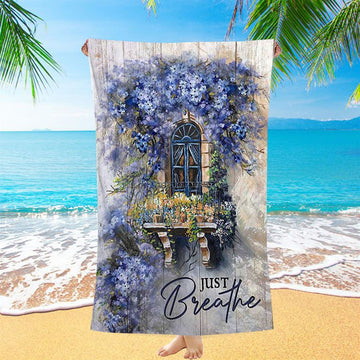 Cosmos Flower Just Breathe Beach Towel - Bible Verse Beach Towel - Christian Inspirational Beach Towel