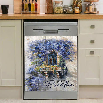 Cosmos Flower Just Breathe Dishwasher Cover, Bible Verse Dishwasher Magnet Cover, Christian Inspirational Kitchen Decor