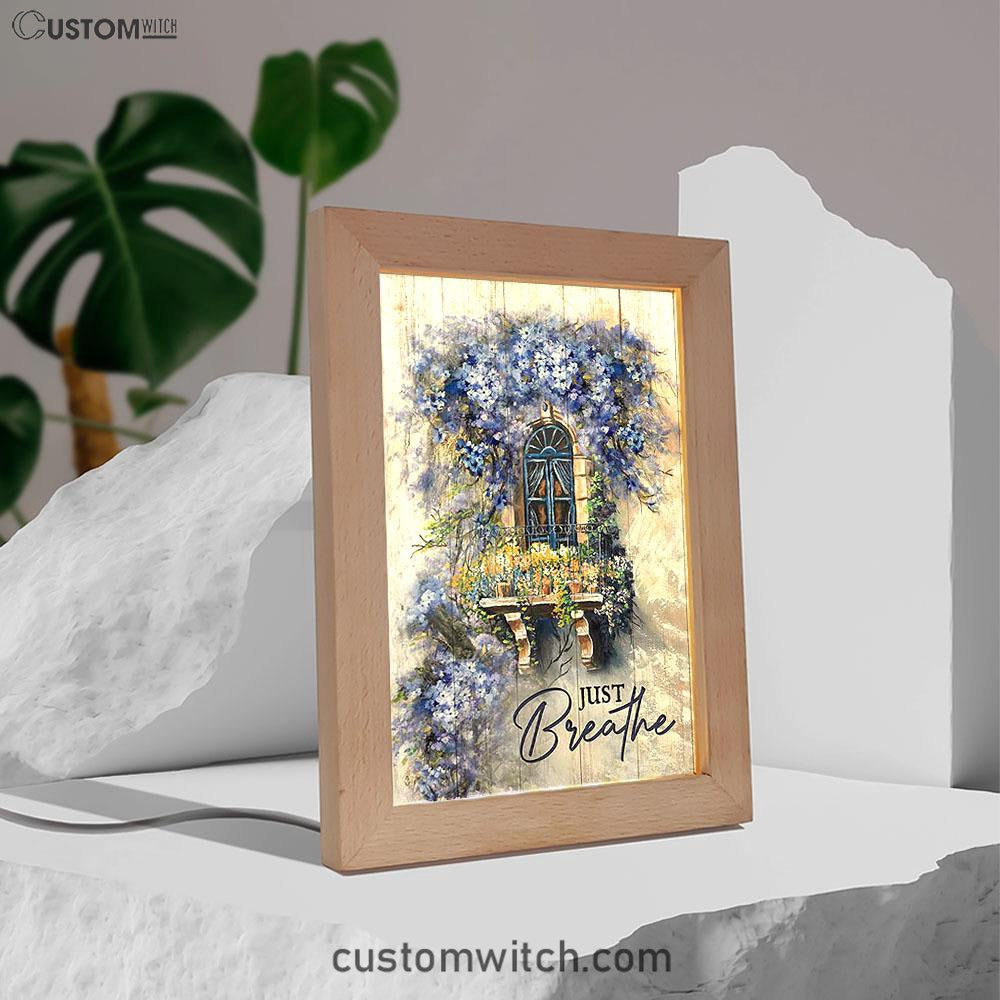 Cosmos Flower Just Breathe Frame Lamp Art - Bible Verse Art - Christian Inspirational Decor
