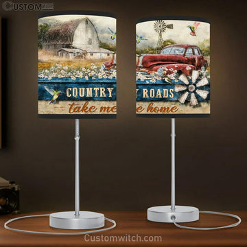Country Roads Take Me Home Hummingbird Old Car Large Table Lamp Art - Christian Lamp Gift Home Decor - Religious Table Lamp Prints