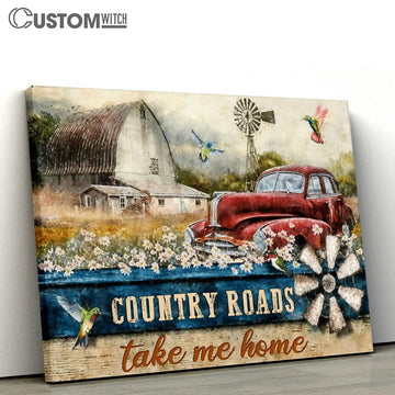 Country Roads Take Me Home Hummingbird Old Car Large Canvas Art - Christian Wall Art Home Decor - Religious Canvas Prints