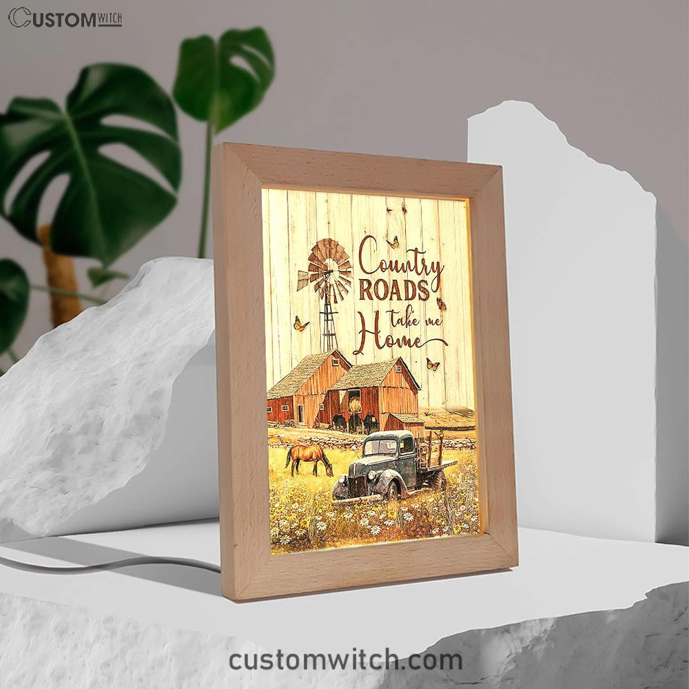 Country Roads Take Me Home Ladybug Car Horse Frame Lamp Art - Christian Frame Lamp - Gift For Horse Lover