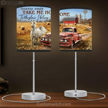 Country Roads Take Me Home White Horse Rice Field Ladybug Car Table Lamp Prints - Christian Lamp Gift - Religious Home Decor