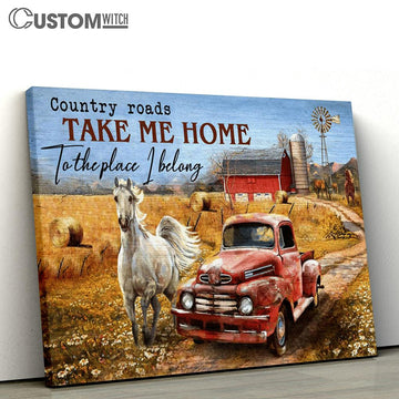 Country Roads Take Me Home White Horse Rice Field Ladybug Car Canvas Prints - Christian Wall Art - Religious Home Decor