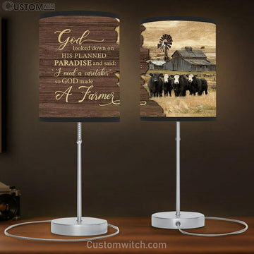 Cow Green Meadow God Looked Down On His Planned Paradise Large Table Lamp - Christian Lamp Gift - Bible Verse Table Lamp Art