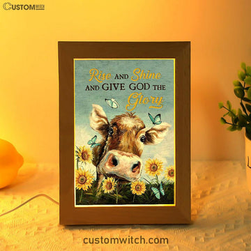 Cow Sunflower Field Rise And Shine Frame Lamp Art - Christian Art - Bible Verse Art - Religious Home Decor
