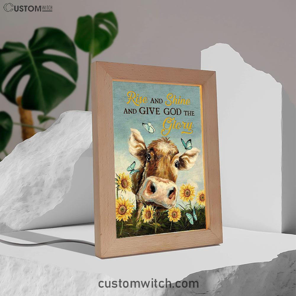 Cow Sunflower Field Rise And Shine Frame Lamp Art - Christian Art - Bible Verse Art - Religious Home Decor