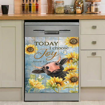 Cow Sunflower Frame Blue Sky Dishwasher Cover, Today I Choose Joy Dishwasher Magnet Cover, Christian Kitchen Decor
