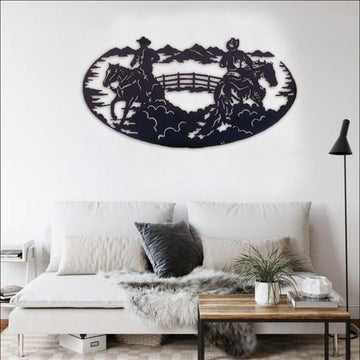 Cowboy Horse Rider Couple Metal Sign, Gift Ideas For Farm Woman, Large Metal Outdoor Signs, Outdoor Metal Sign Frames