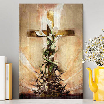 Cross And Lily Canvas Wall Art - Christian Wall Canvas - Religious Canvas Prints