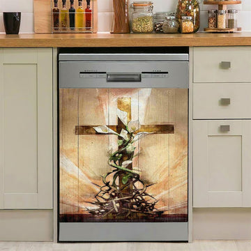 Cross And Lily Dishwasher Cover, Christian Dishwasher Magnet Cover, Religious Kitchen Decor