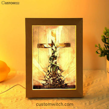 Cross And Lily Frame Lamp Art - Christian Frame Lamp - Religious Gifts Night Light