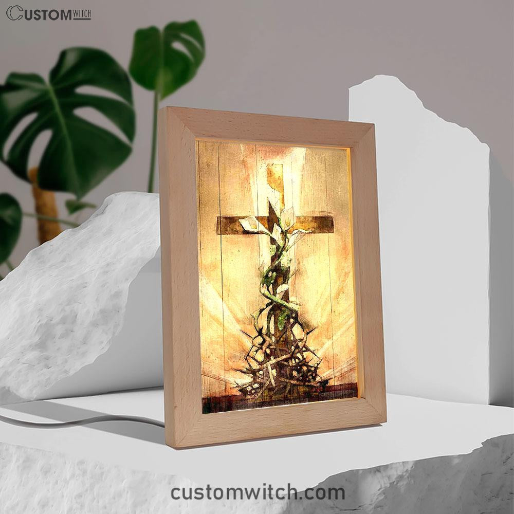 Cross And Lily Frame Lamp Art - Christian Frame Lamp - Religious Gifts Night Light