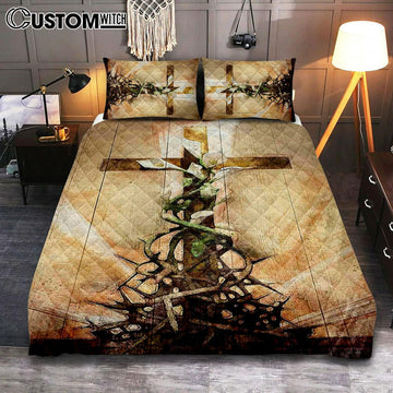 Cross And Lily Quilt Bedding Set Bedroom - Christian Cover Twin Bedding Quilt Bedding Set - Religious Quilt Bedding Set Prints