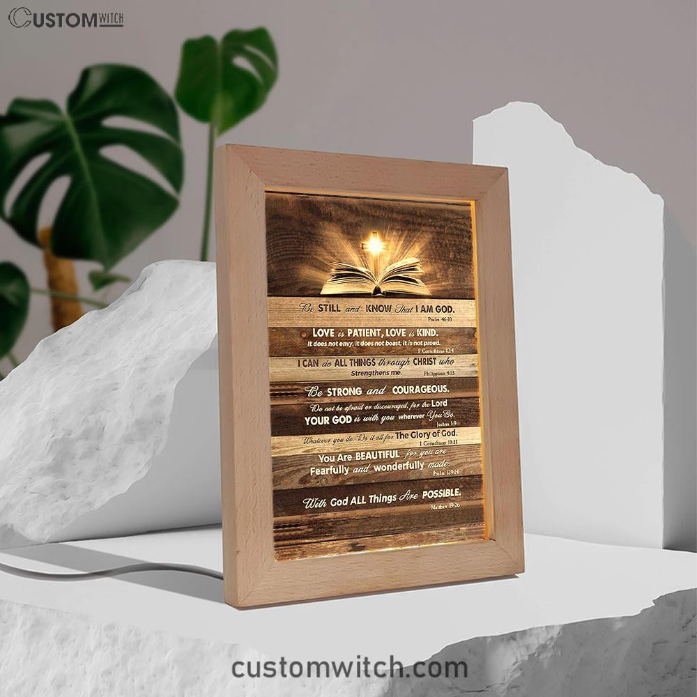 Cross Bible Verses - Be Still &amp; Know That I Am God Frame Lamp Art - Bible Verse Art - Christian Inspirational Decor